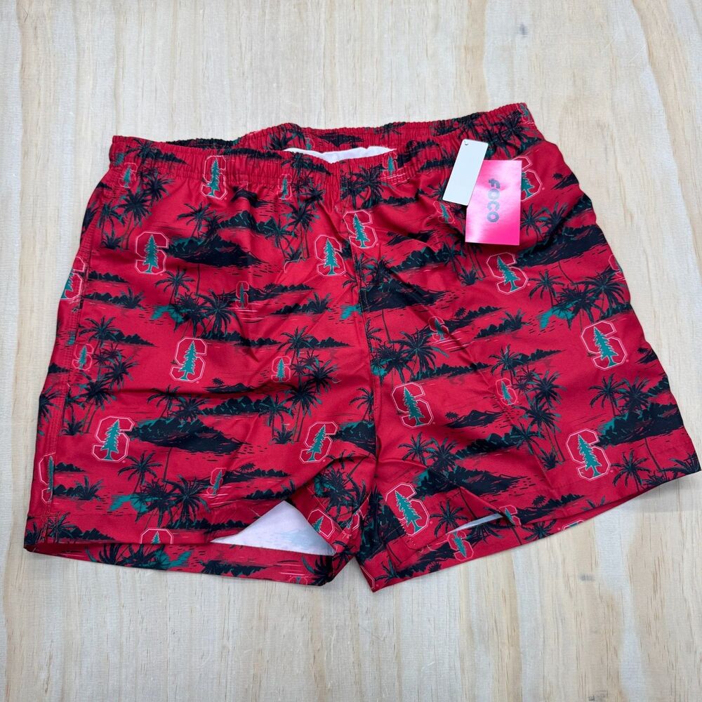 NEW Stanford Cardinal FOCO Island Palm Mens Swim Trunks Cardinal Sz XL